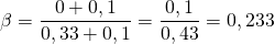 \[ \beta = \frac{0 + 0,1}{0,33 + 0,1} = \frac{0,1}{0,43} = 0,233 \]